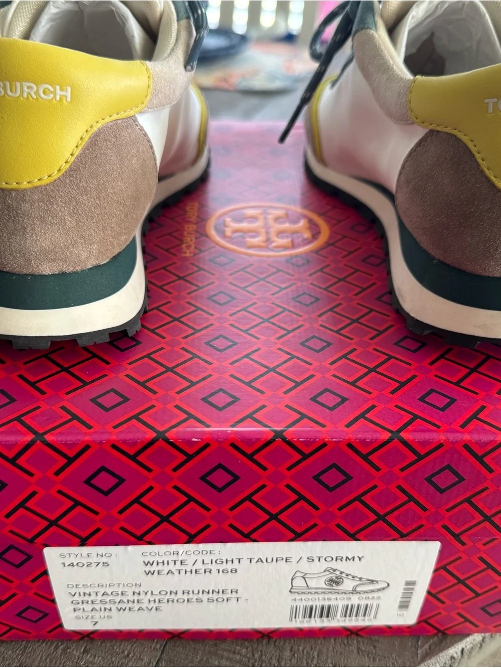 Tory Burch White, Light Taupe, Stormy & Yellow Runner Sneaker